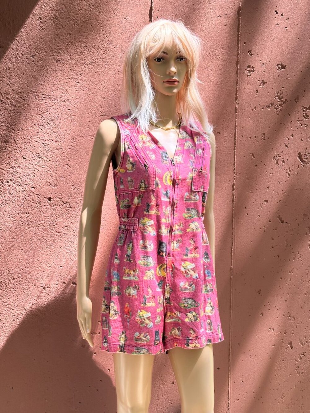 Rachel Antonoff Pink Printed Sleeveless Romper with Zip Front